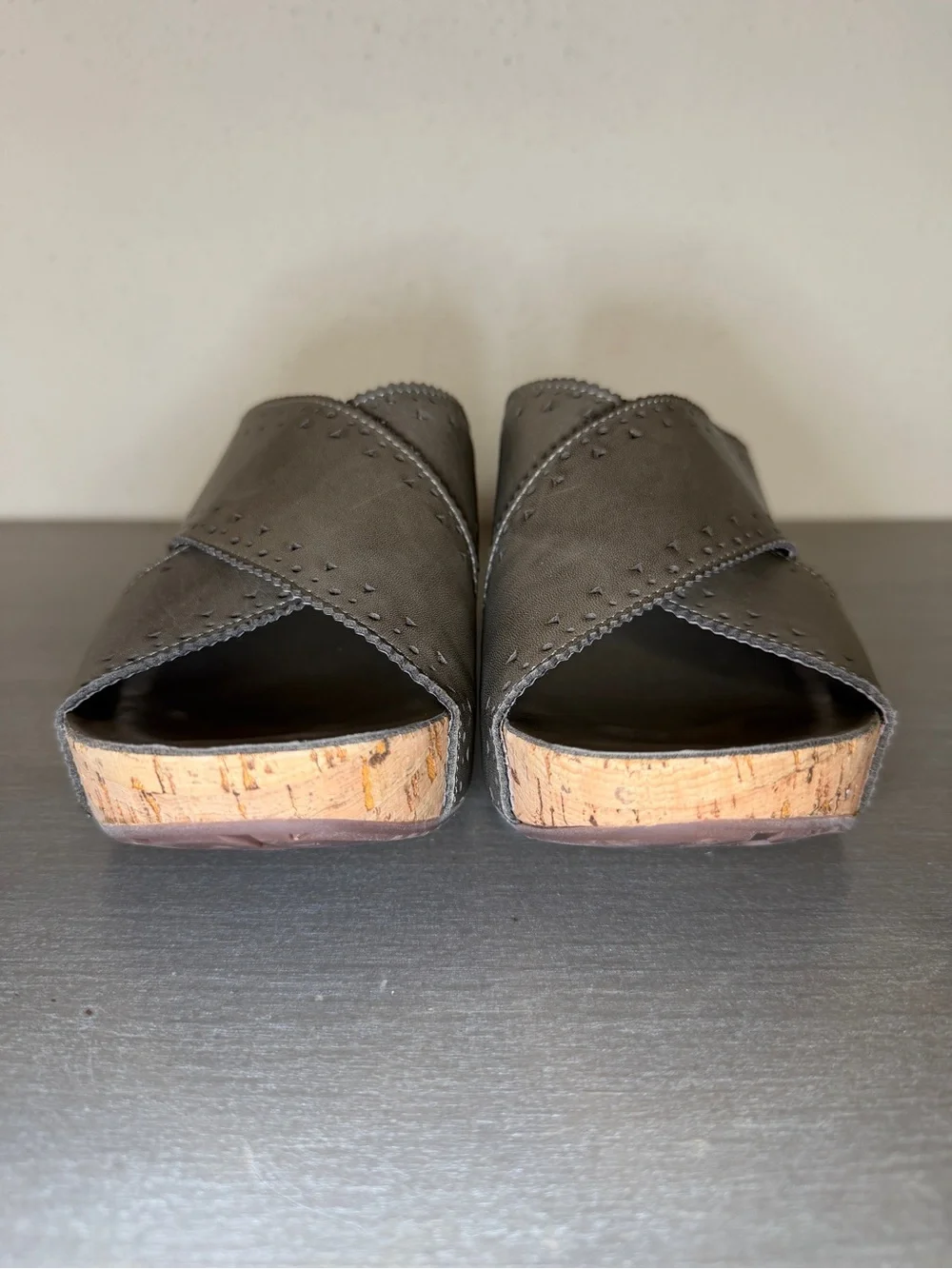 Women’s Chocolat Blu Mysti Leather Cork Wedge Slide Sandals Size 9 Comfort